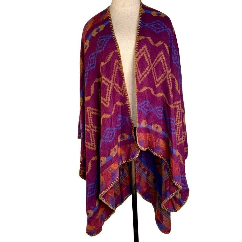 Eddie Bauer Womens Boho Southwestern Reversible Blanket Shawl One‎ Size Colorful